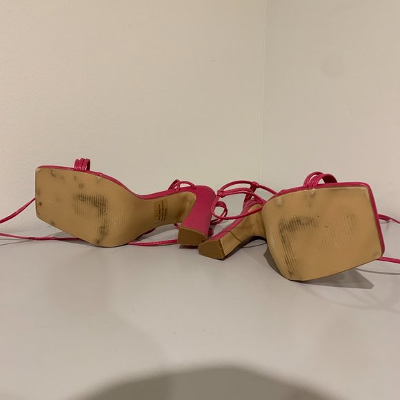 Ego x Maura Pink Strappy Lace Up Square Toe Block Heel - Picture 4 of 6